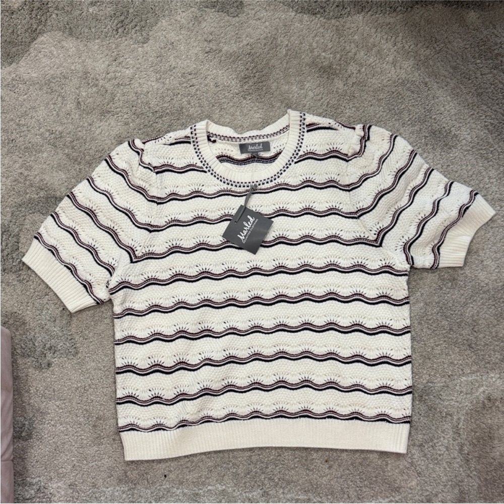 Anthropologie Black and White Wave Pattern Top